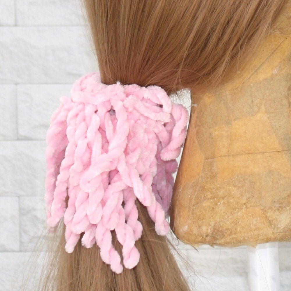 HAND CRAFTED Hair Scrunchie Crochet Chenille Velvet Spring Oversized Pastel Pink
